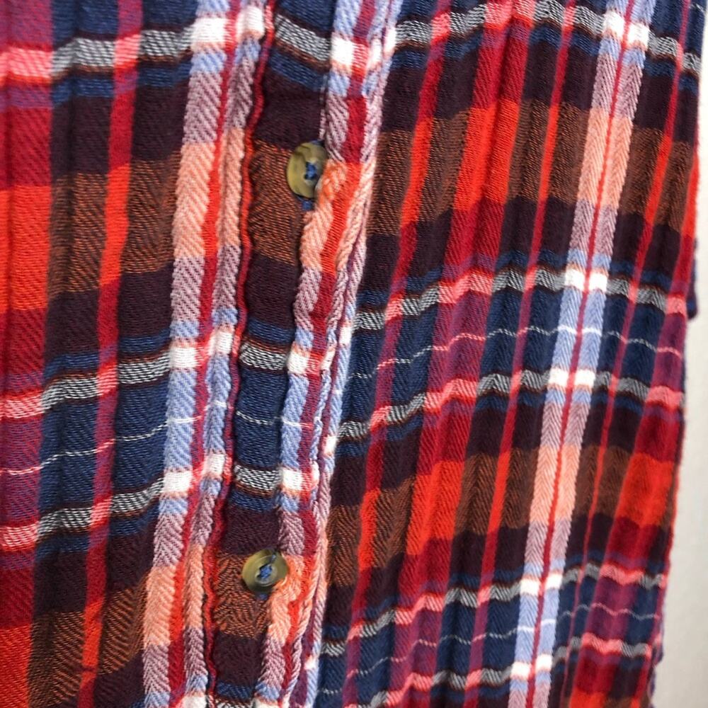 Free People Magical Plaid red blue white mixed plaid button down shacket Large - Picture 6 of 16
